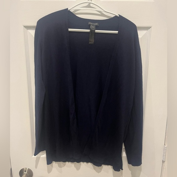 Eileen Fisher Blue Lightweight Open Cardigan Sweater Wool Silk Cashmere Small - Picture 1 of 6